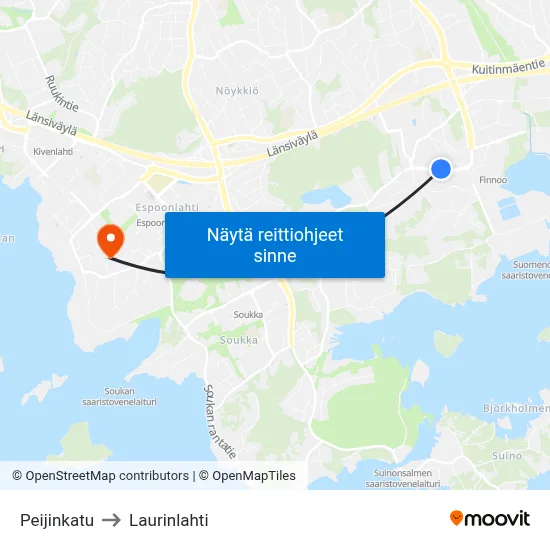 Peijinkatu to Laurinlahti map