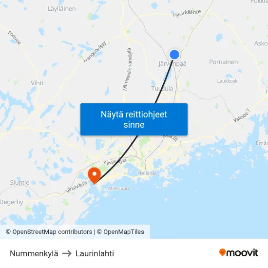 Nummenkylä to Laurinlahti map