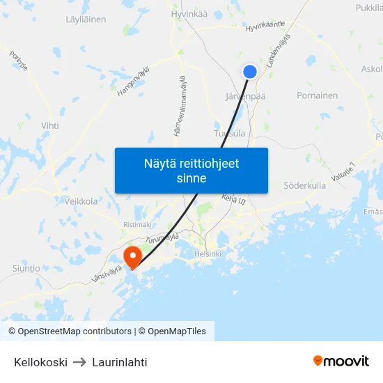 Kellokoski to Laurinlahti map