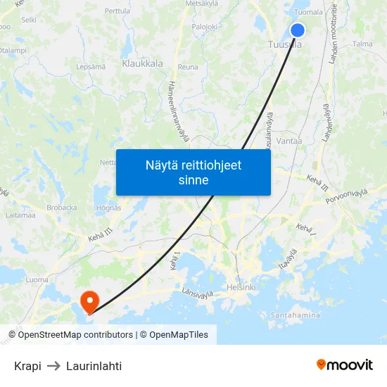 Krapi to Laurinlahti map