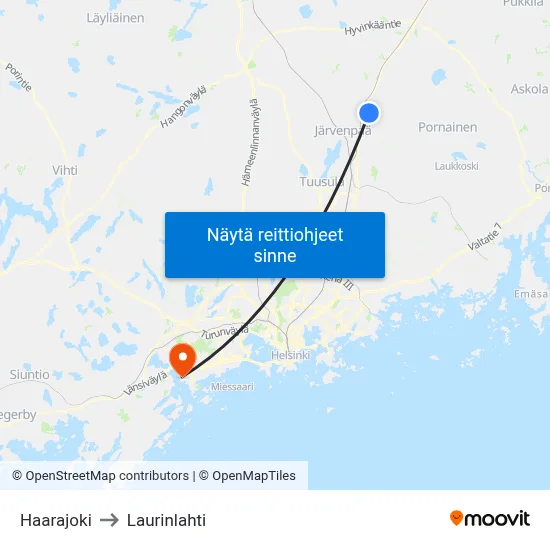 Haarajoki to Laurinlahti map