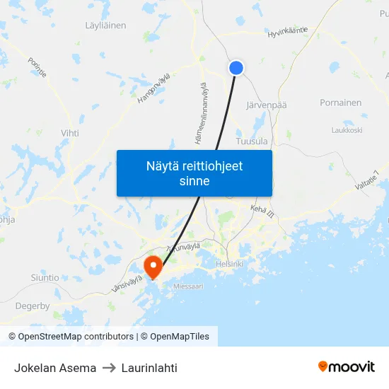 Jokelan Asema to Laurinlahti map