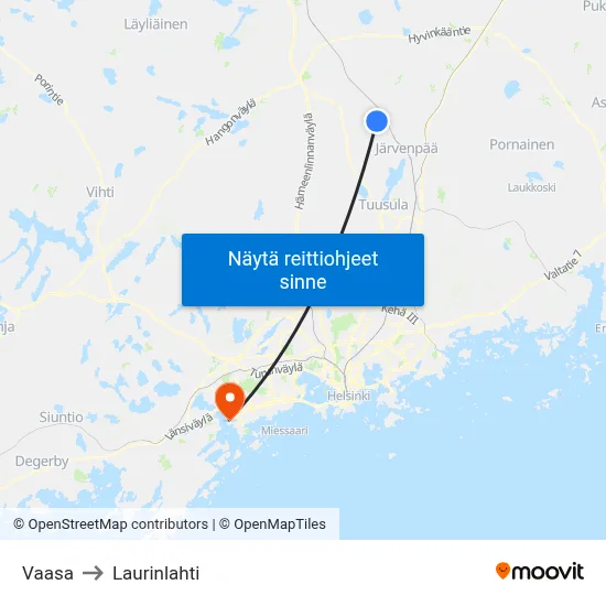 Vaasa to Laurinlahti map