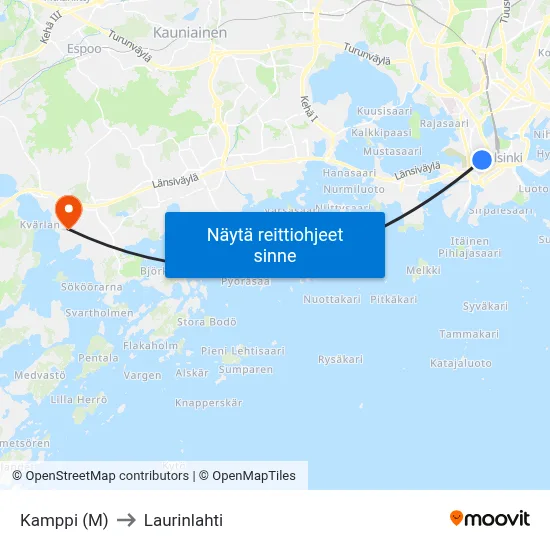 Kamppi (M) to Laurinlahti map
