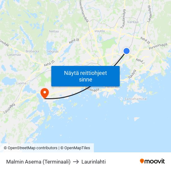 Malmin Asema (Terminaali) to Laurinlahti map