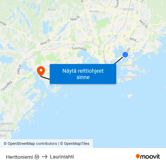 Herttoniemi Ⓜ to Laurinlahti map