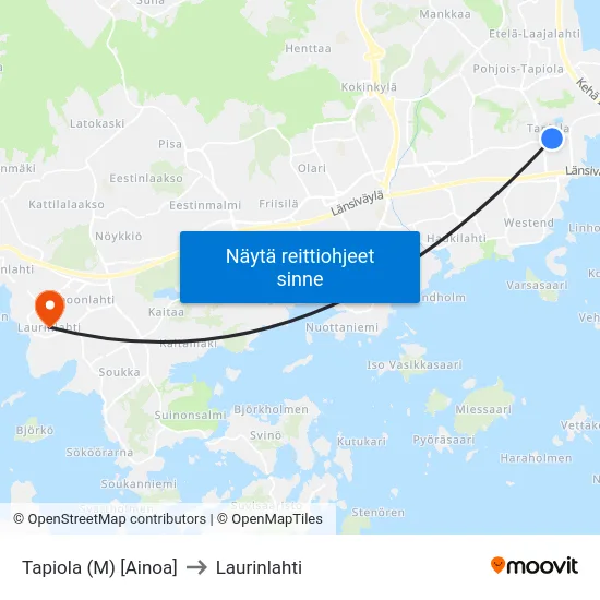 Tapiola (M) [Ainoa] to Laurinlahti map