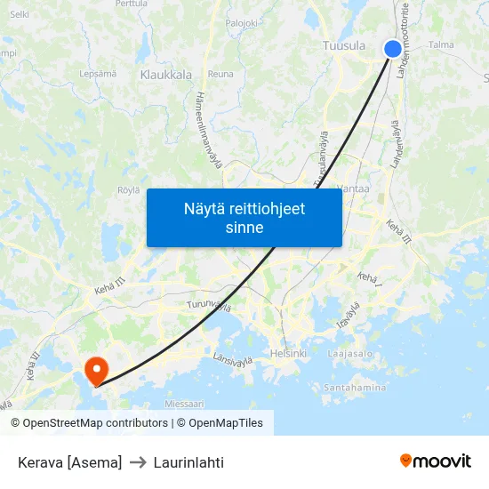 Kerava [Asema] to Laurinlahti map