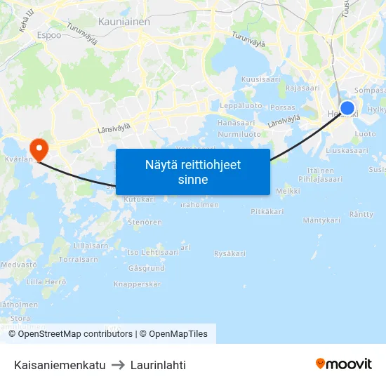 Kaisaniemenkatu to Laurinlahti map
