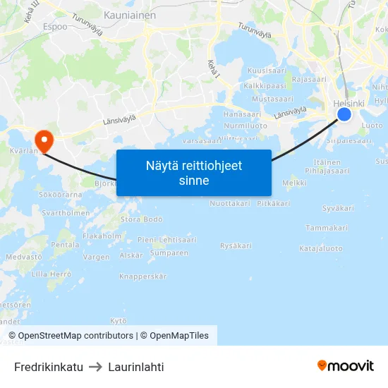 Fredrikinkatu to Laurinlahti map