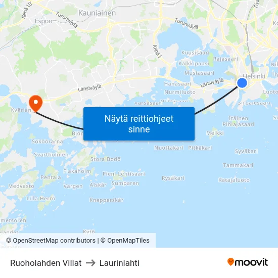 Ruoholahden Villat to Laurinlahti map