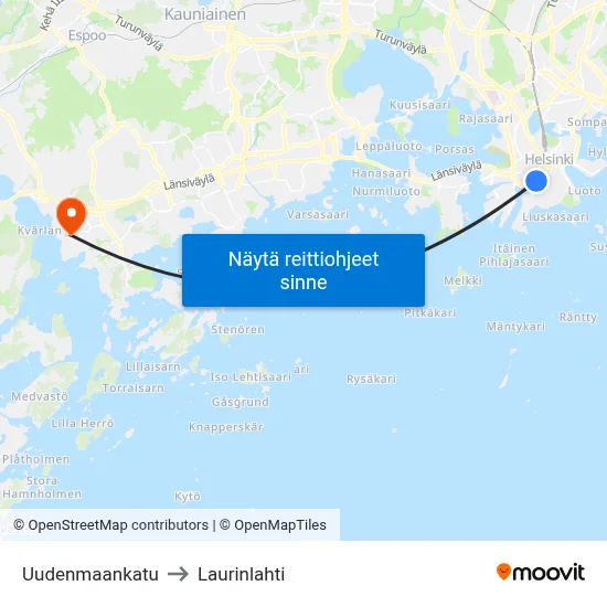 Uudenmaankatu to Laurinlahti map