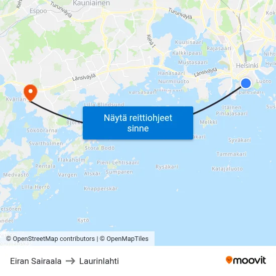 Eiran Sairaala to Laurinlahti map