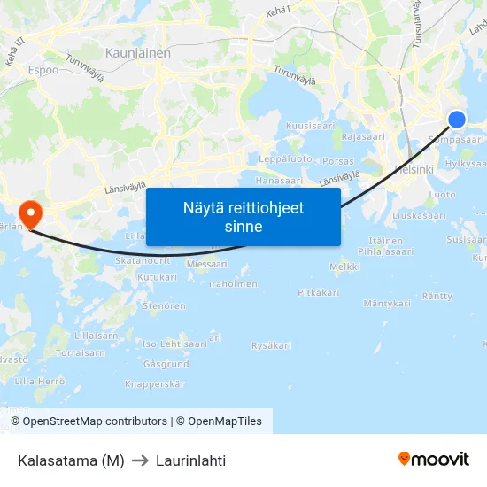 Kalasatama (M) to Laurinlahti map