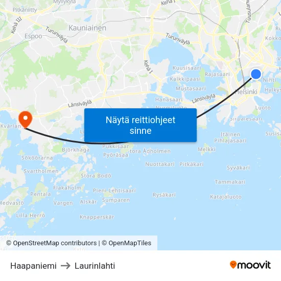Haapaniemi to Laurinlahti map