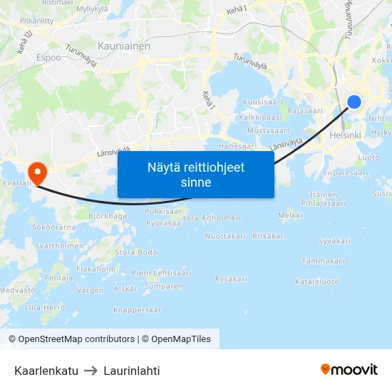 Kaarlenkatu to Laurinlahti map