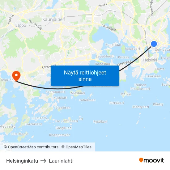 Helsinginkatu to Laurinlahti map