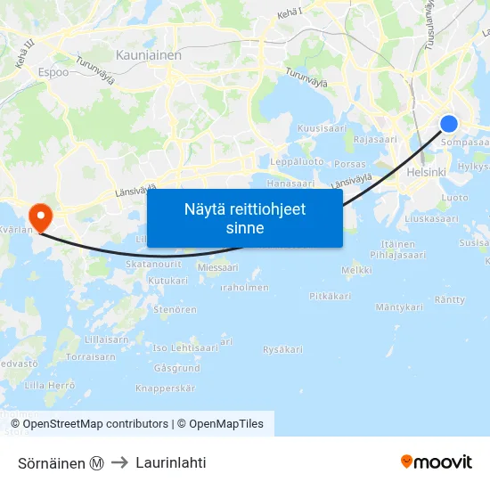 Sörnäinen Ⓜ️ to Laurinlahti map