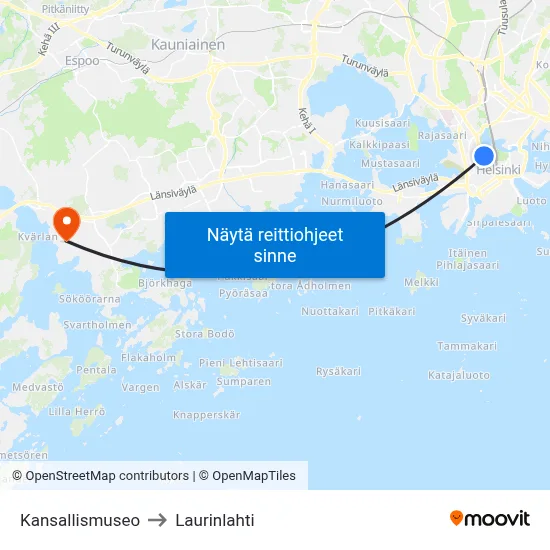 Kansallismuseo to Laurinlahti map