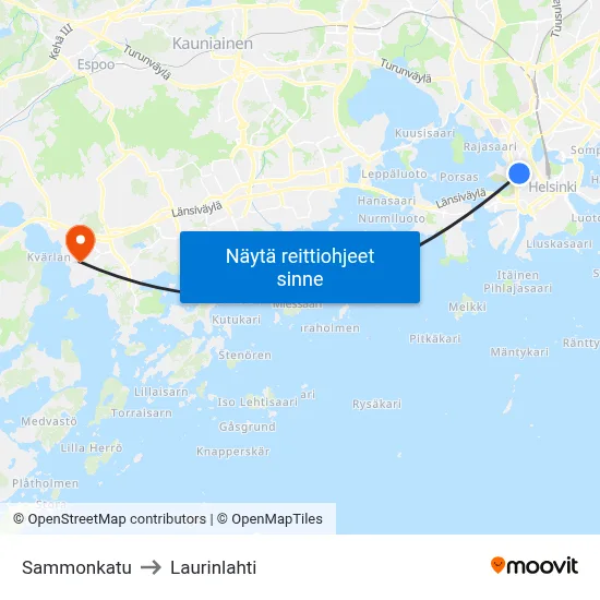 Sammonkatu to Laurinlahti map