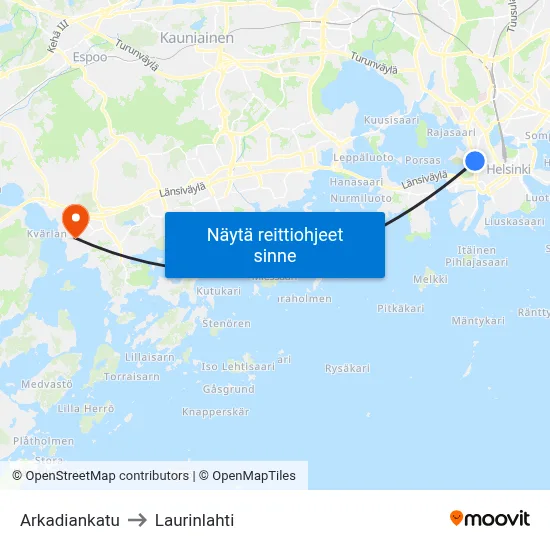 Arkadiankatu to Laurinlahti map