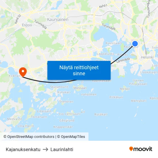 Kajanuksenkatu to Laurinlahti map