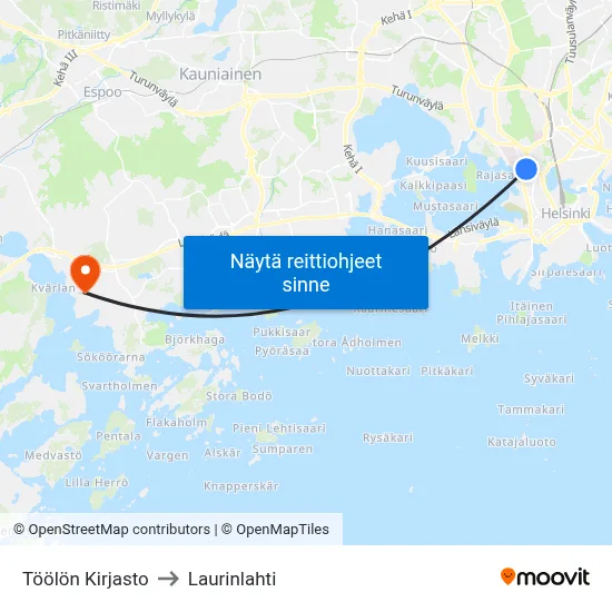 Töölön Kirjasto to Laurinlahti map