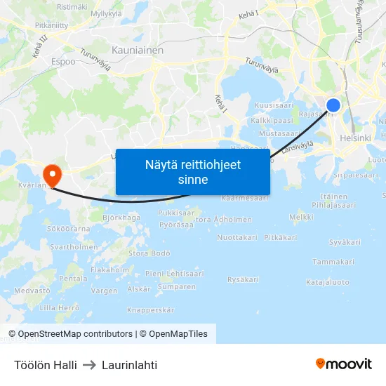 Töölön Halli to Laurinlahti map