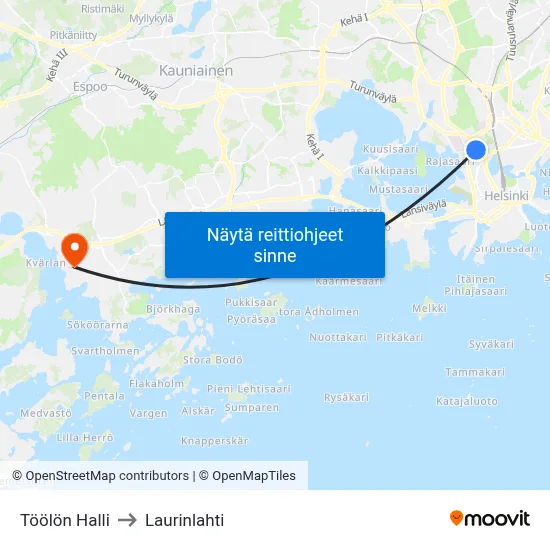 Töölön Halli to Laurinlahti map