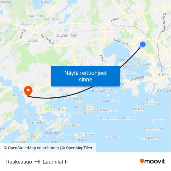 Ruskeasuo to Laurinlahti map