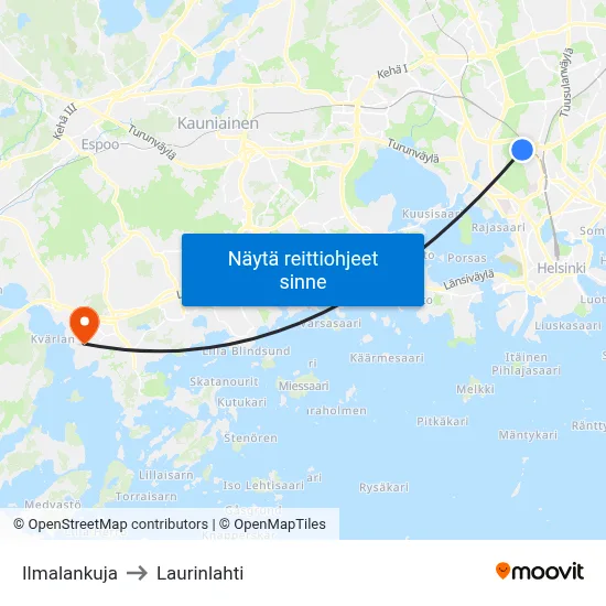 Ilmalankuja to Laurinlahti map