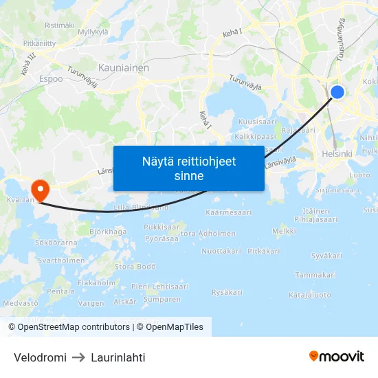 Velodromi to Laurinlahti map