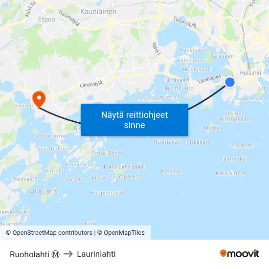 Ruoholahti Ⓜ️ to Laurinlahti map
