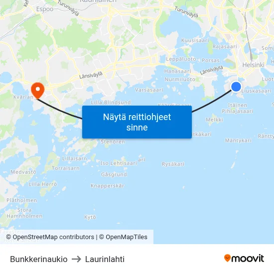 Bunkkerinaukio to Laurinlahti map