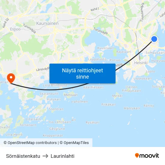 Sörnäistenkatu to Laurinlahti map