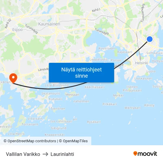 Vallilan Varikko to Laurinlahti map