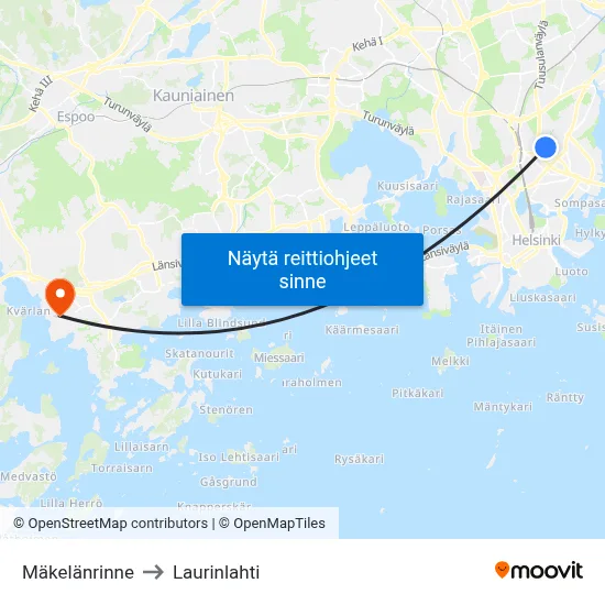Mäkelänrinne to Laurinlahti map