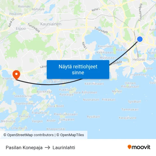 Pasilan Konepaja to Laurinlahti map