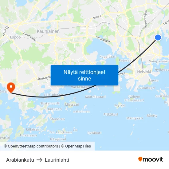 Arabiankatu to Laurinlahti map