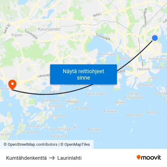 Kumtähdenkenttä to Laurinlahti map