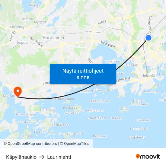 Käpylänaukio to Laurinlahti map