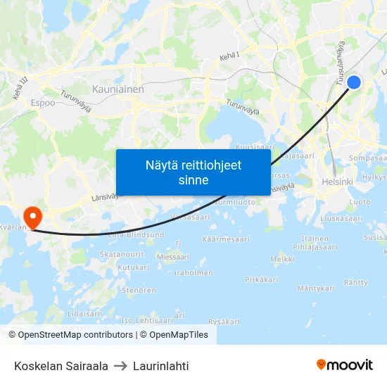 Koskelan Sairaala to Laurinlahti map