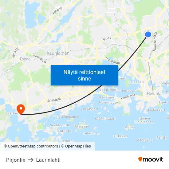 Pirjontie to Laurinlahti map