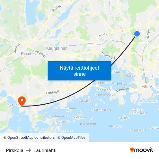Pirkkola to Laurinlahti map