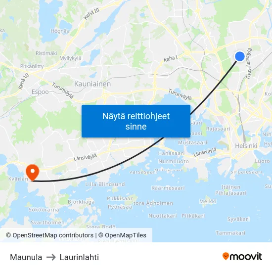 Maunula to Laurinlahti map