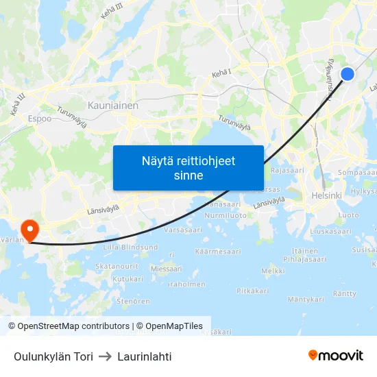 Oulunkylän Tori to Laurinlahti map
