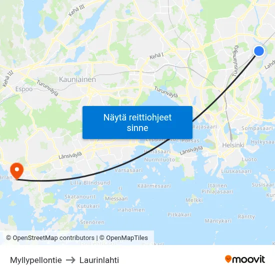 Myllypellontie to Laurinlahti map