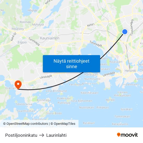 Postiljooninkatu to Laurinlahti map