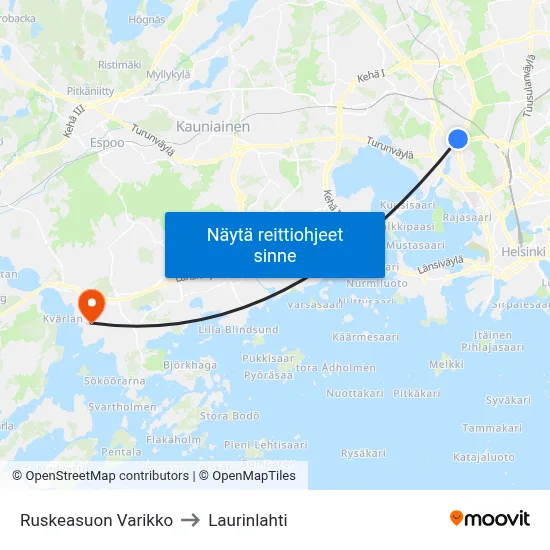 Ruskeasuon Varikko to Laurinlahti map