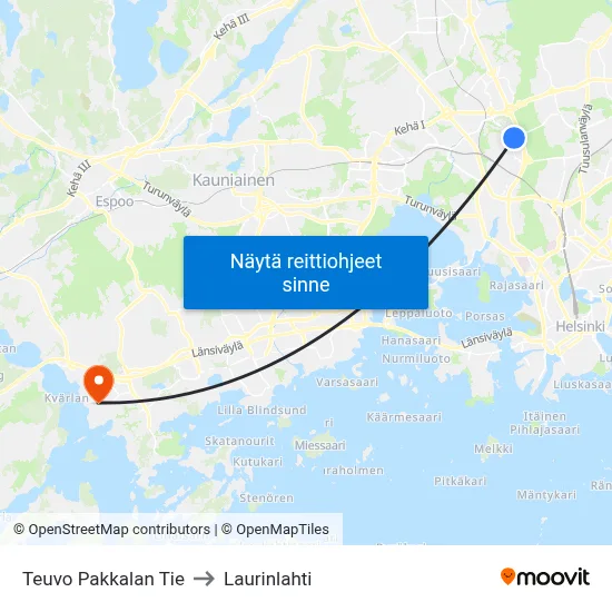 Teuvo Pakkalan Tie to Laurinlahti map